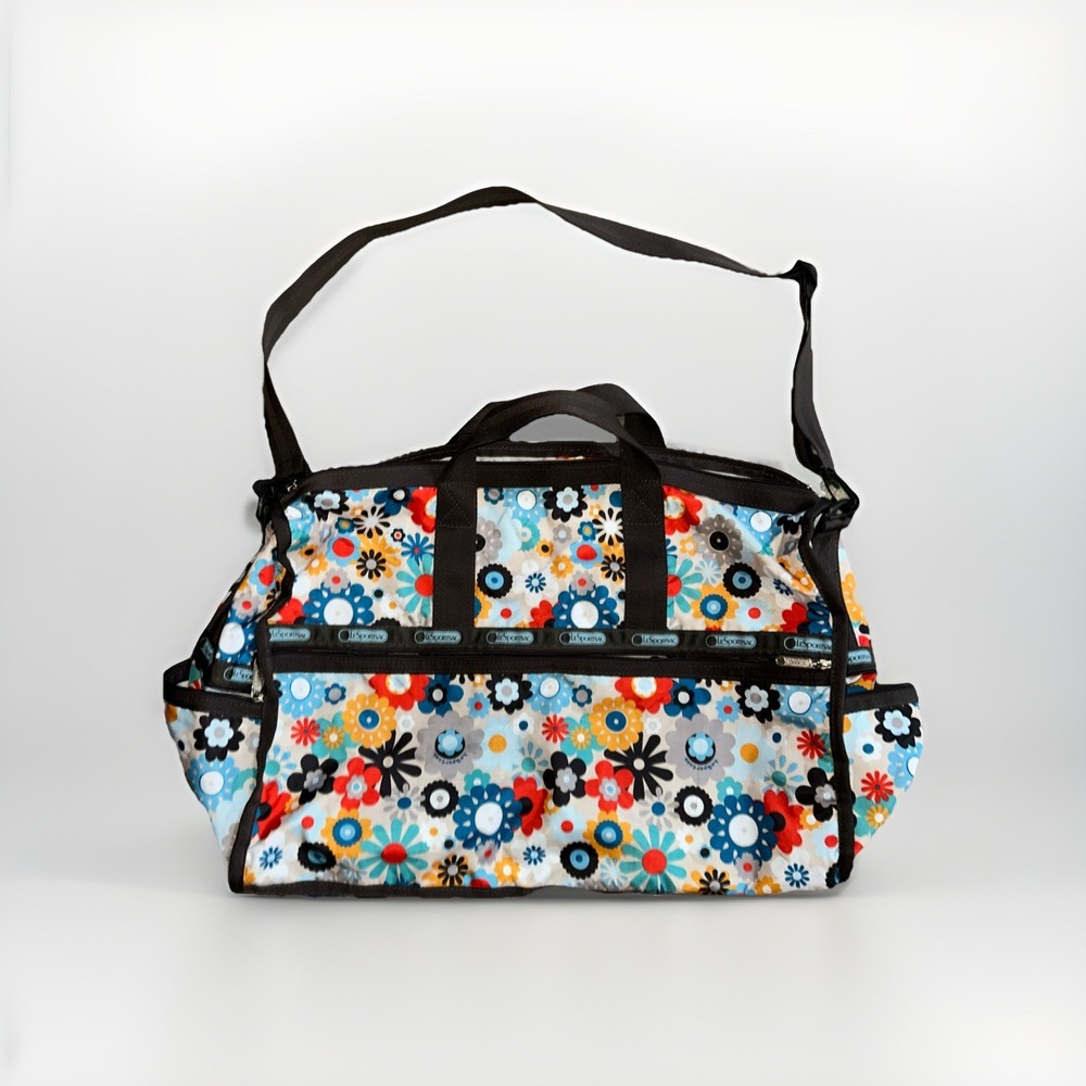 LeSportsac large weekender Flower Power Bright Retro Pop Floral Print Bag 20x15"